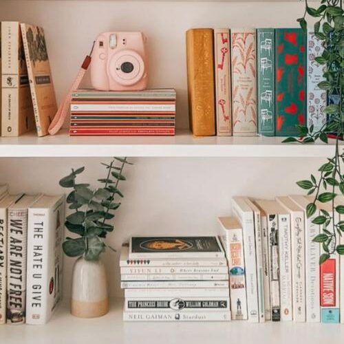 bookshelf styling with plants