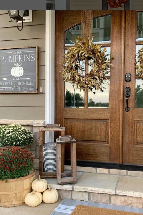 fall porch pumpkins sign