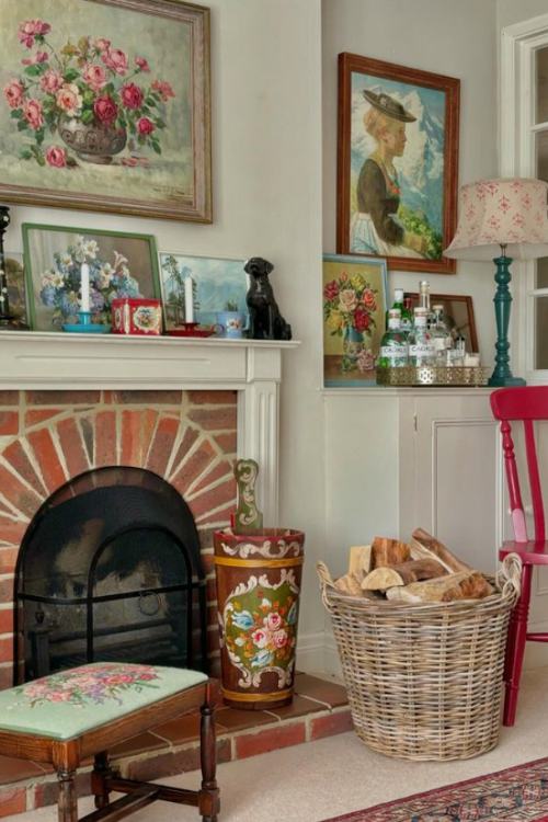 cozy brick fireplace with vintage decor 