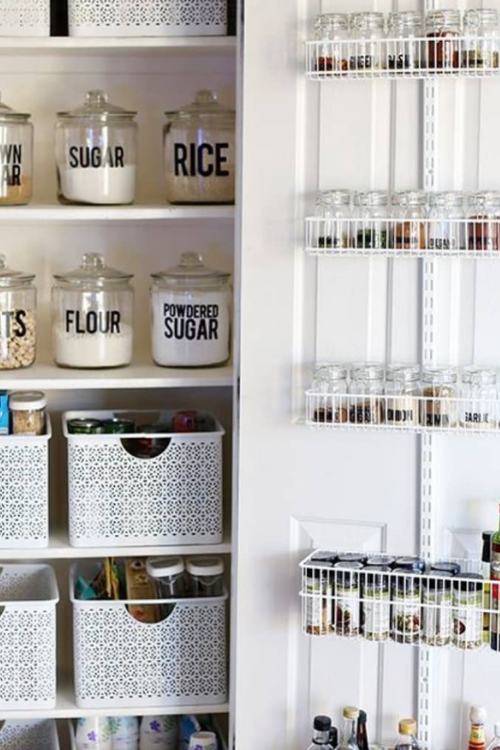 pantry with glass jars with aesthetic labels 