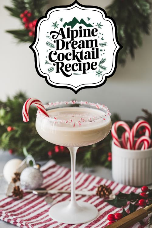 creamy white martini with a candy cane garnish 