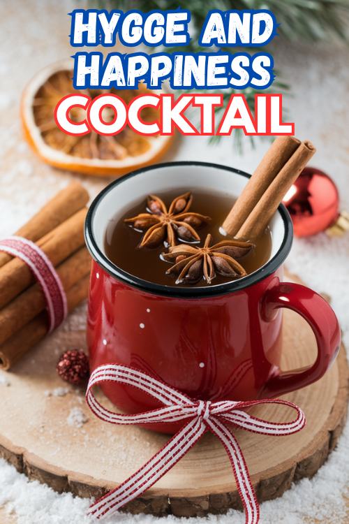 mulled hot winter cocktail in red mug garnished with cinnamon stick and star anise